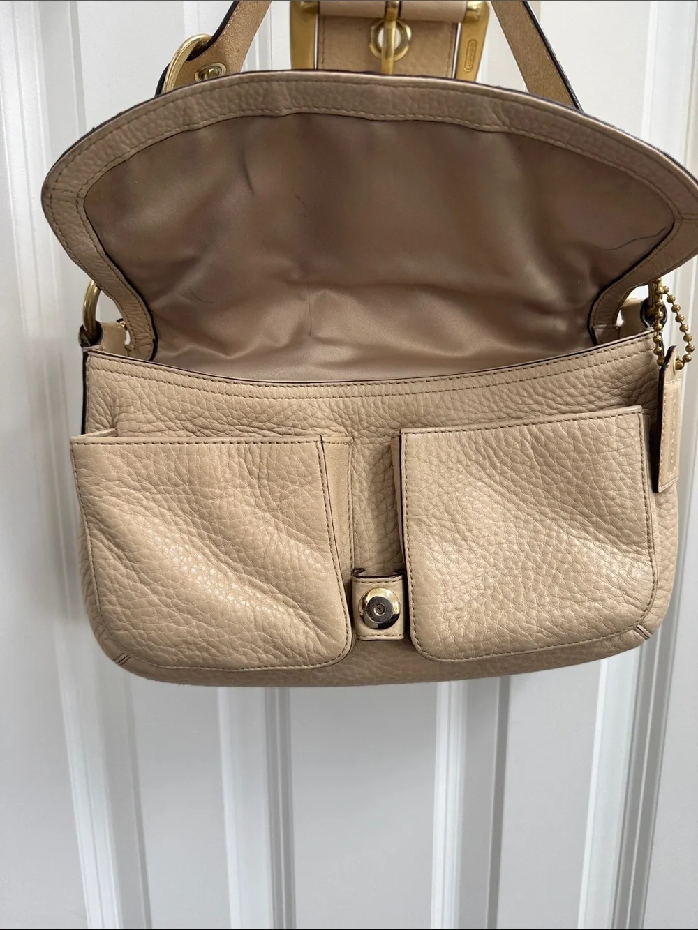 Coach Vintage Soho Buckle Flap Shoulder Bag - Style 11842 Cream Pebbled Leather